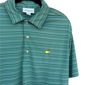 Masters Performance Polo Shirt Mens Large Green Striped Golf Shirt Masters Logo